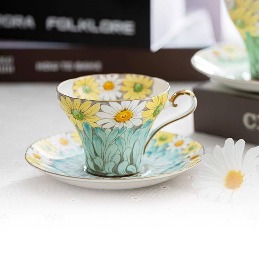 Zestaw filiżanek i spodków do herbaty z porcelany kostnej, filiżanka do kawy ze spodkiem - 2 sztuki, dla kobiet i na spotkania herbaciane