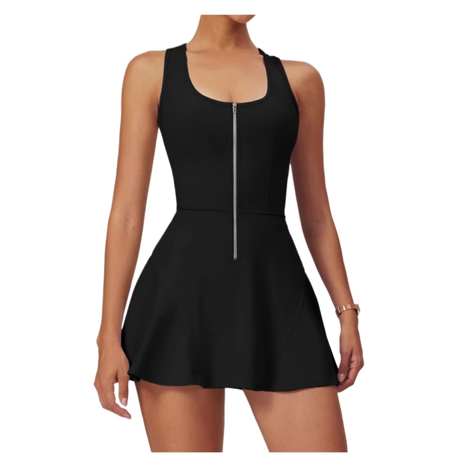 Sportkleid Sport Kurzen Rock Set Fitness Sportswear Laufen Anzug Golf Tennis Kleid Workout Kleidung(Black,XL)