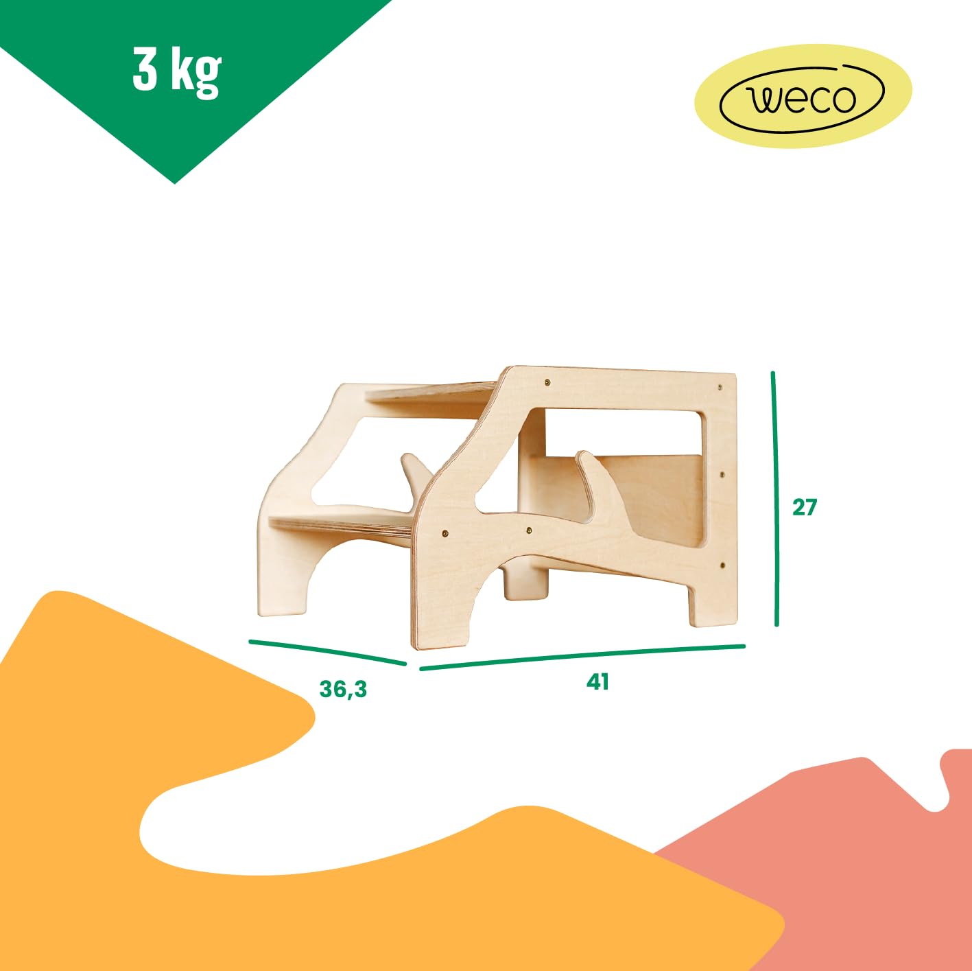 Weco Taburete con 2 niveles, taburete de madera para niños, taburete para escaleras infantiles, muebles infantiles para baño, cocina, habitación infantil a partir de 2 años, taburete de baño, taburete