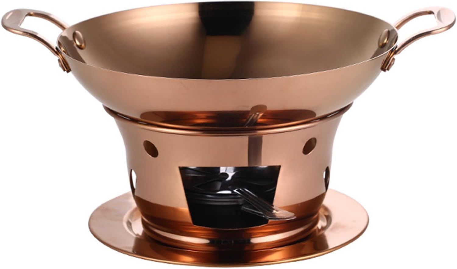 Calentador de Alimentos Redondo para Buffet, Calentador Comercial de Acero Inoxidable con Marco y Soporte para Combustible. (26cm/10.2inch)