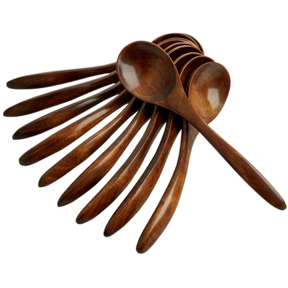 Juego de 10 cucharas de madera para sopa, mango largo de 7.3 pulgadas, mesa natural, para comer, mezclar, agitar, cocinar, 10 unidades