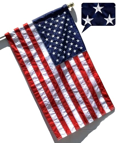 US Flag Factory - 3x5 FT American Flag (Pole Sleeve) (Embroidered Stars Sewn Stripes) Outdoor SolarMax Nylon Flag - 100% Made in America (3x5 FT)