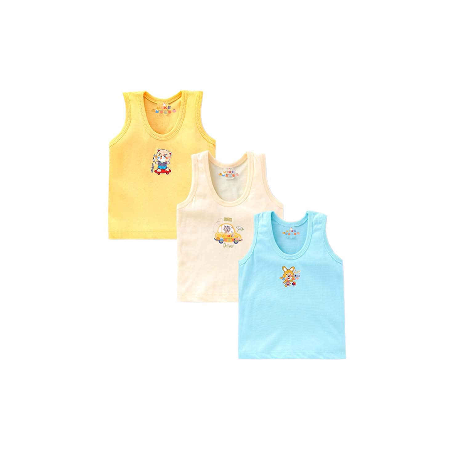VIDHIKA New Born Boys Girls Soft Cotton Regular Fit Coloured Cotton Printed Sleeveless Baniyan Kids Sando Vest Innerwear for Boys Pack of 6 (lighty Vest, 6-12 Months)