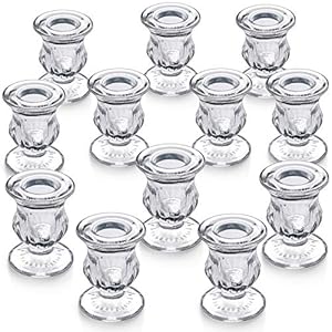 Letine Candlestick Holders Set of 12-2.5″ H Taper Candle Holders Bulk – Clear Glass Candle Holder for Rustic Wedding Centerpieces, Party Supplies