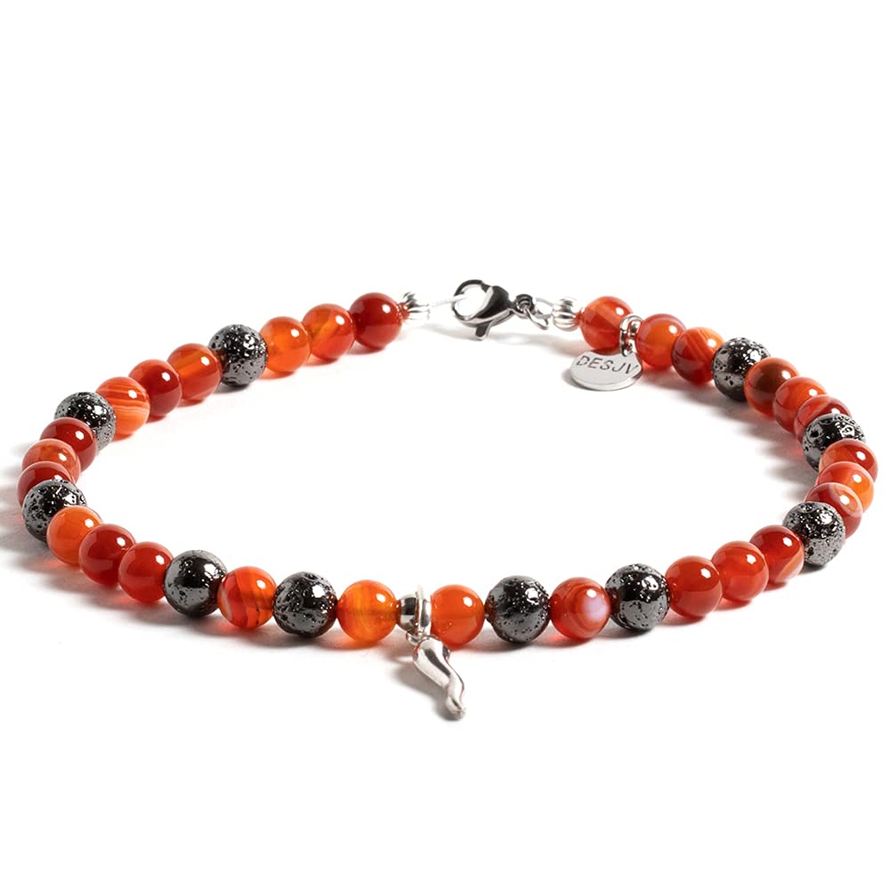 Cavigliera Desja pietra dura naturale Agata Arancione sfere di lava vulcanica e corno in argento 925