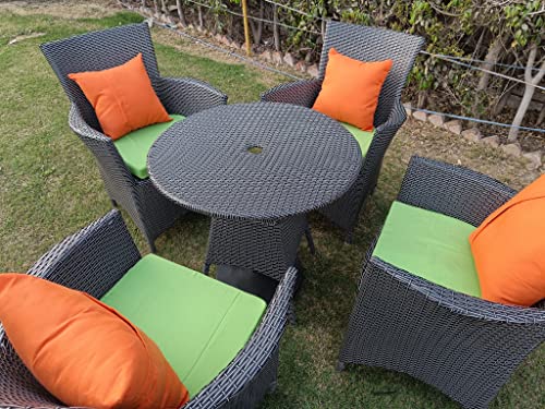 Image of Artic Fashion D-42 Chairs Table Set 4+1 Wicker Patio Furniture Sets 4 Chair and 1 Table for Garden Balcony Bedroom Powder Coated Frame Uv Protected Wicker (Grey+Green)