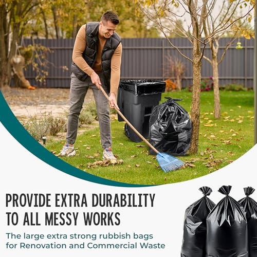 Miniatura 5 de Bolsas de basura de 240 l, extremadamente resistentes, extrafuertes, ideales para el hogar, el jardín y la empresa, 4 rollos de 10 unidades, bolsas de basura resistentes para renovación y