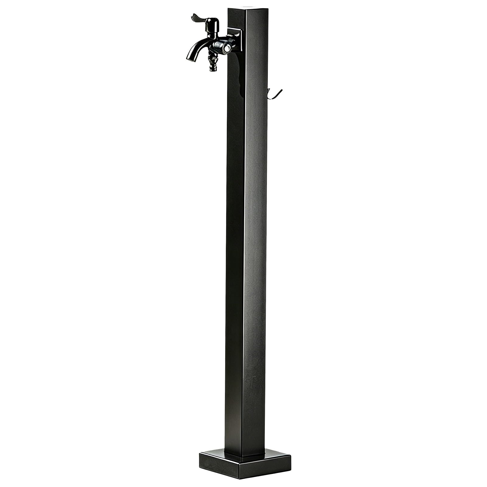 Fuente Jardin Exterior Negra, Columna de Agua para Jardín de Acero Inoxidable con Grifo y Gancho para Patio y Terraza(6x95cm/2x37in)