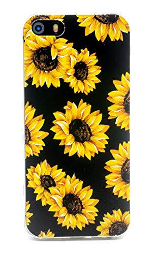 FAteam Case for iPhone SE (2016) Sunflower Flower Pattern Scratchproof Shockproof Soft TPU Slim Cute Cover Compatible with iPhone 5 5s (Sunflower - Black)