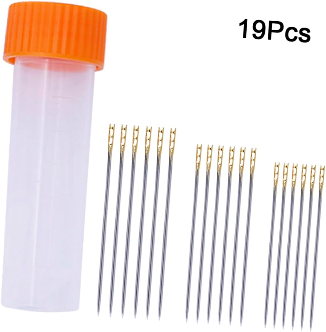 GLSTOY 18pcs Double Hole Carbon Steel Sewing Needles Set DIY Yarn Knitting Cross Stitch Needles Storage Barrel Three Each and Easy to Use