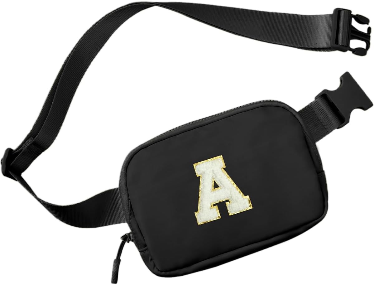 Girls Belt Bag Initial Crossbody Bag for Girls Fanny Packs with Letter Purses for Young Girls with Initial Belt Bag Monogram Bags Gifts for Girl Toddler 4 5 6 7 8 9 10 11 12 13 14 Years Old(Black A)