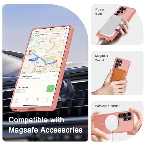 Image of for Samsung Galaxy S25 Ultra Case, Matte Magnetic Phone Cover, Pink | Fit for MagSafe, Screen Protector included, Shockproof Military Grade Protection, Translucent Frosted Back