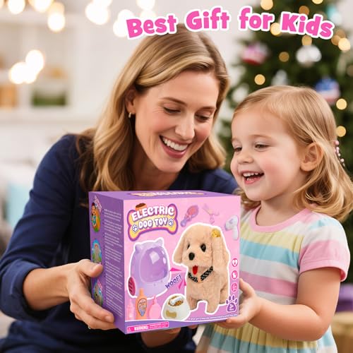 Tacobear Hund Spielzeug Kinder der Läuft und Bellt, Elektrischer Plüsch Hund mit Leine Hundekäfig Hundemantel Interaktives Haustier Kuscheltier Spielhund Geschenk Spielzeug für Mädchen 3 4 5 6 Jahre