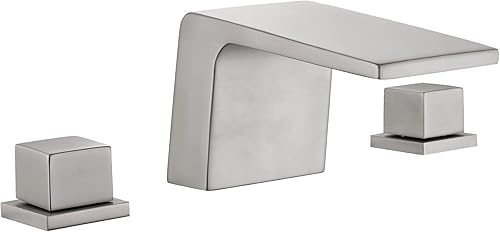 SHAMANDA Grifo de baño en cascada de 3 agujeros 2 manijas cuadradas de latón extendido para lavabo con líneas de suministro de agua cUPC níquel
