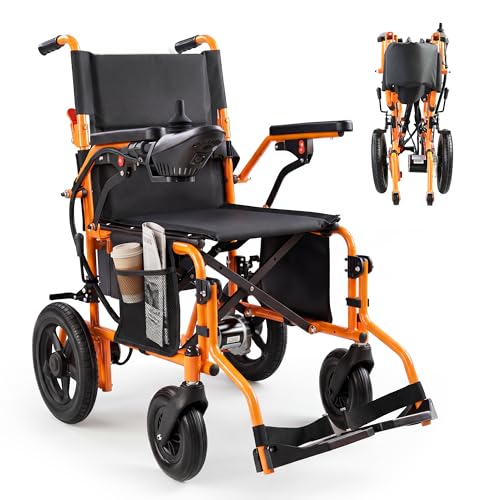 YF001 Zygenair Electric Wheelchair 330Lbs Capacity Foldable Electric Wheelchairs for Adults with 12Ah Lithium Battery, 15 Miles Range Power Wheelchair, Motorized Wheelchair 500W Motors(Orange)