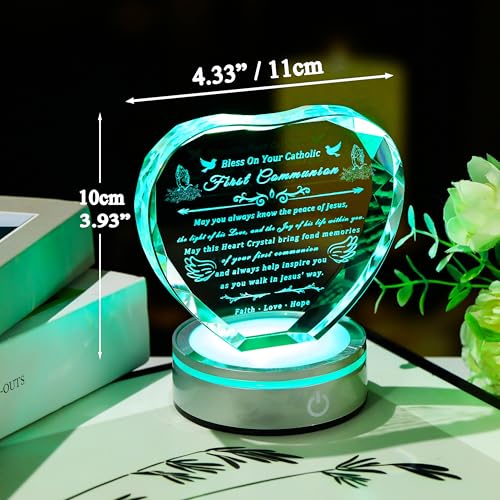 Image of Qianwei First Communion Gifts for Boys Girls, 3D Engraving Crystal Praying Boy John Figurine Jesus First Communion Veil Decoration, Baptism Gifts for Boy Girls Catholic