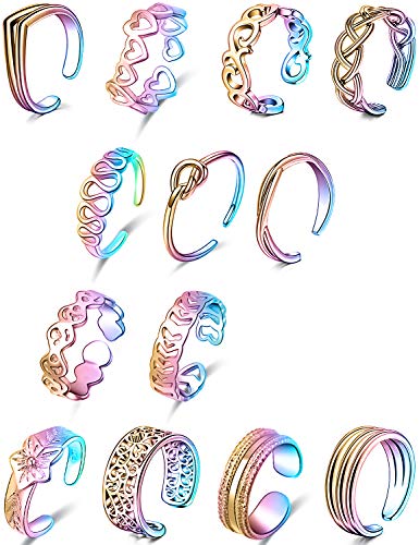 Goerhsjie Adjustable Toe Rings for Women Open Tail Ring Women Beach Foot Jewelry Set Flower Arrow Band 13PCS