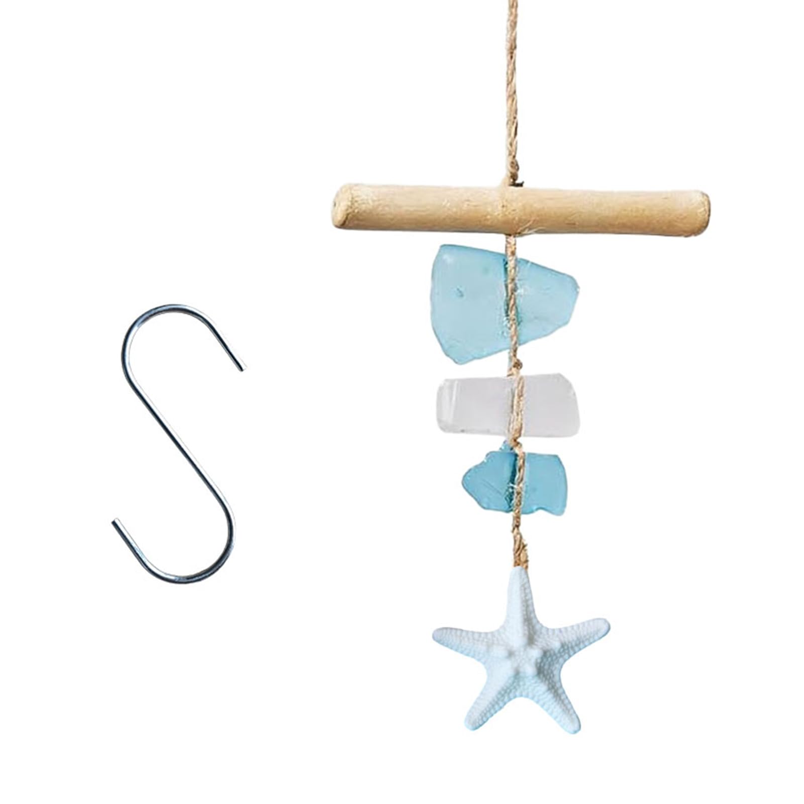 PANGBOER Sea Glass Wind Chimes, Wooden Hanging Decoration for Garden, Patios, Balconys Yard Lawns Sandblasted and Wood Windchimes Suncatchers Hanging Decoration