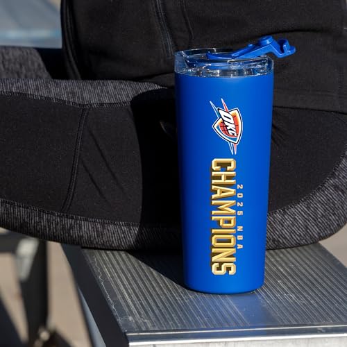 Image of Rico Industries NBA Basketball Oklahoma City Thunder 2025 Champions 24oz Stainless Steel Tumbler with Lid and Dual Functioning Lid