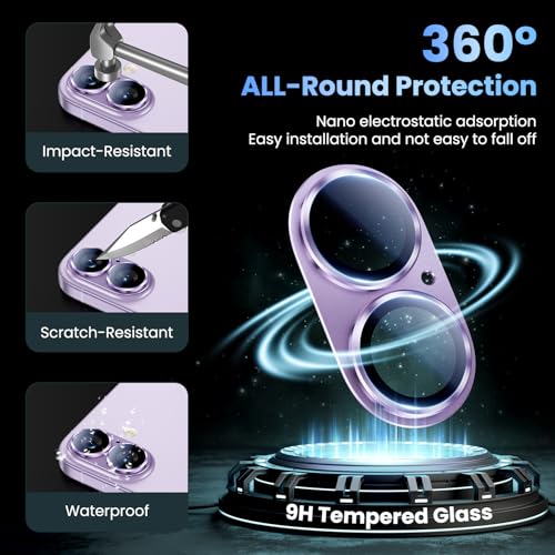 Image of Uyiton Compatible with iPhone 17 Camera Lens Protector - [Not Easy to Break][Strong Adsorption][Case-Friendly] Metal Tempered Glass Rear Camera Screen Cover - Lavender