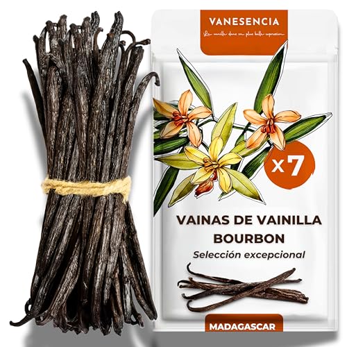 7 Vainas de Vainilla Bourbon | Vainilla en Rama de Madagascar | Gourmet curada y afinada durante 9 meses para un aroma intenso | Bolsa zip hermética | VANESENCIA (13-17 cm)