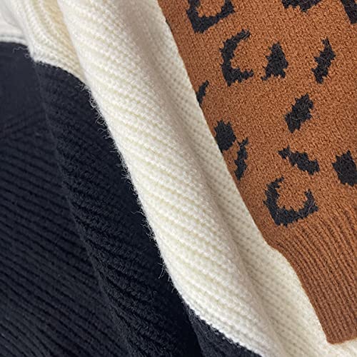 Image of ANCAPELION Women's V Neck Sweater Pullover Leopard Long Sleeve Basic Color Block Jumper Casual Knitted Tops