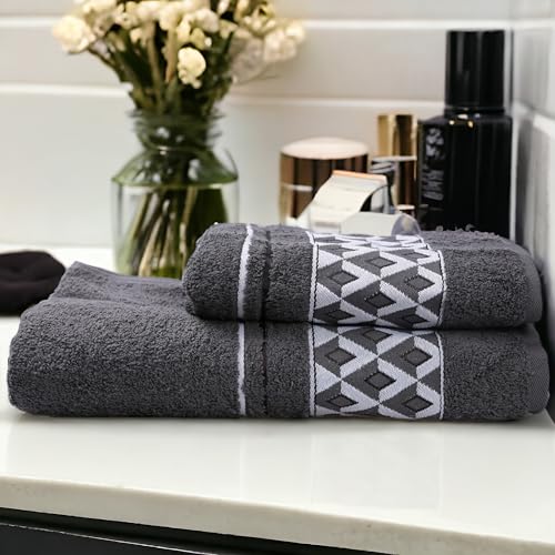 Luxury Bath Towels Set of 2 - 100% Turkish Cotton Premium Quick Dry Quality Large and Small Towels for Bathroom - Soft and Highly Absorbent Turkish Towels by Mix Cotton Home (Grey) - Image 3