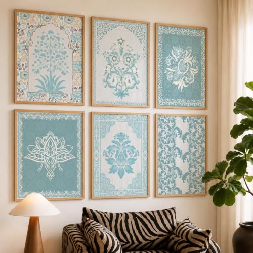 Image of kotart - Madhubani Art Paintings with Frame for Home Decoration - Traditional Framed Painting Living Room Bedroom Office Decor - Wall - Set of 6 (14X20 Inch, B)