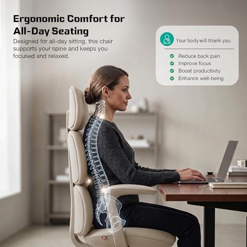 Image of DROGO Cloud Ergonomic Office Chair for Work from Home | Premium Vegan Leather with 3-Section High Backrest Cushion | Computer Chair with 4 Recline Tilt-Lock Positions & Heavy Duty Metal Base (Grey)