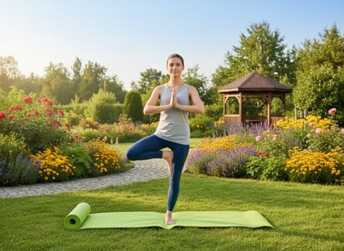 Image of Yoga Mat, 4mm Thick, with Carrying Strap, for Exercise and Fitness (Green)