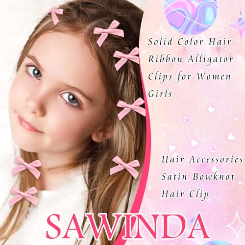 30 piezas pinzas para el cabello lazo satinado rosa miniatura 2