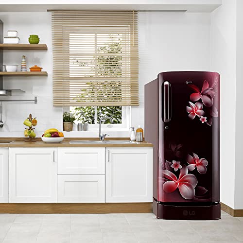 Image of LG 190L 5 Star Direct-Cool Smart Inverter Single Door Refrigerator (GL-D201ASPZ, Scarlet Plumeria, Base stand with drawer)