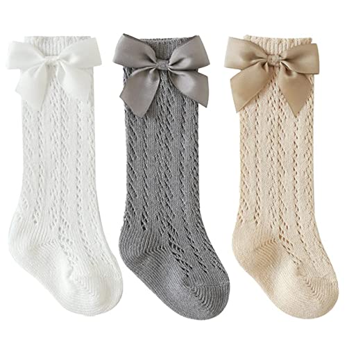 Image of ACTLATI 3 Pairs Baby Girls Boys Knee High Socks Cotton Newborn Knit Stockings for 0-24 Months Infants Toddlers
