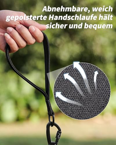Joytale Schleppleine für Hunde, Starke Hundeleine Große Mittlere Hunde, Reflektierende 5m 10m 15m 20m Lang, Gepolsterter Griff, Abschließbarer Karabiner (Schwarz, 10m)