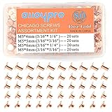 80 Sets Chicago Screws Assorted Kit 4 Sizes Rose Gold Leather Rivets 1/6 3/16 1/4 5/16 Screw Rivets...