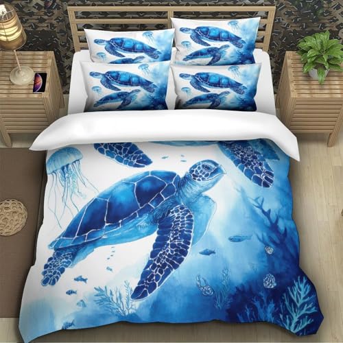 Housse de couette tortue marine 3D parure de lit ocean fermeture eclair - 5