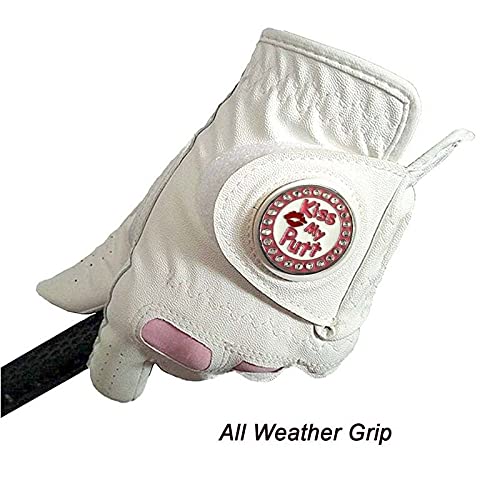 golfhandschuh 2 stücke Leder Golfhandschuhe Frauen mit Bling Ball Marker Extra Grip Links rechts Hand Rosa Fit Damen Mädchen Golfspieler Golfhandschuhe