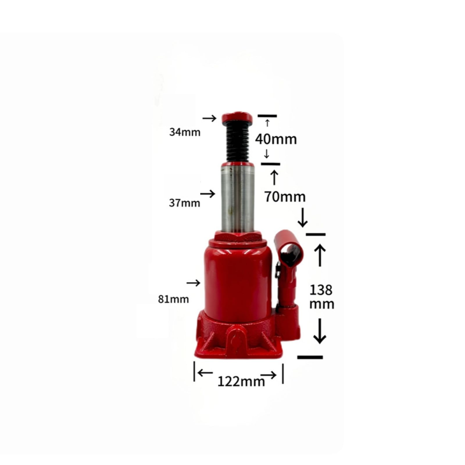 Cric Idraulico Bottiglia a Profilo Basso, Martinetto Idraulico A Bottiglia QYL10T, Altezza Minima 138mm, Corsa 70mm, Altezza Massima 248mm