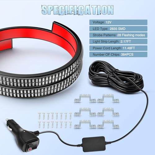 Image of Nilight 2PCS 24 inch Truck Grille Strobe Lights Strip 384 LED Emergency Light Blue Flexible Side Flashing Warning Caution Safety Waterproof Lighting Kit for Trucks Tow Plow Construction Vehicles