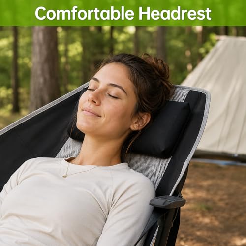 Silla mecedora plegable para camping Aohanoi con reposapiés para adultos hasta 400 libras, portátil con portavasos y almohada, resistente para playa, RV y senderismo miniatura 5