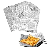 Backpapier Zeitungsoptik 22cm, 200 Blätter Deli Papierblätter, Sandwich Papier, Deli Papier Blätter, Brotpapier, Käsepapier, für Sandwich, Pommes Frites, Burger, 22 x 22 cm