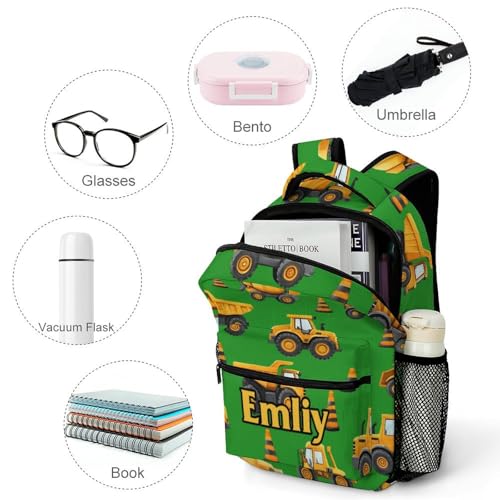 Personalized Construction Truck Green Print School Backpack for Students Children Custom Themed Schoolbag for Girl Boy Casual Bookbag 16 In3