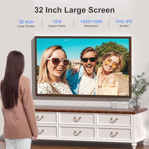 Image of Large Digital Picture Frame 32-Inch-WiFi-Photo-Frame - FHD IPS Digital Frame, Remote Control, Auto-Rotate, Load Photo Video from Phone via APP Email, Free Cloud Storage, Dark Wood Grain, Gifts for Mom