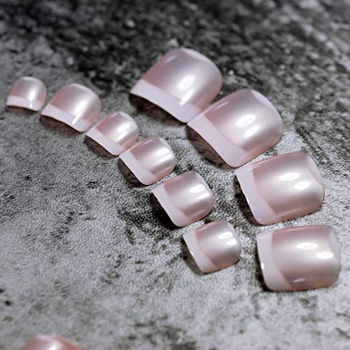 URTJSDG Faux Ongle 24 Pièces Orteil Faux Faux Ongles pour Pied Blanc Nu Rose Lys Fleurs Court Ongle Carré Conseils Faux Ongles pour Décor D'Été