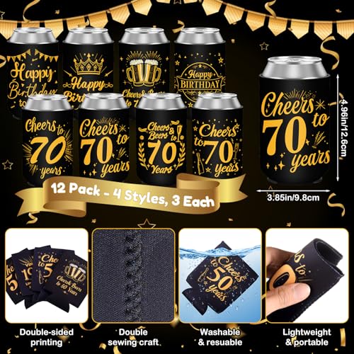 Manchons isothermes 70e anniversaire x12 noir et or pour canettes