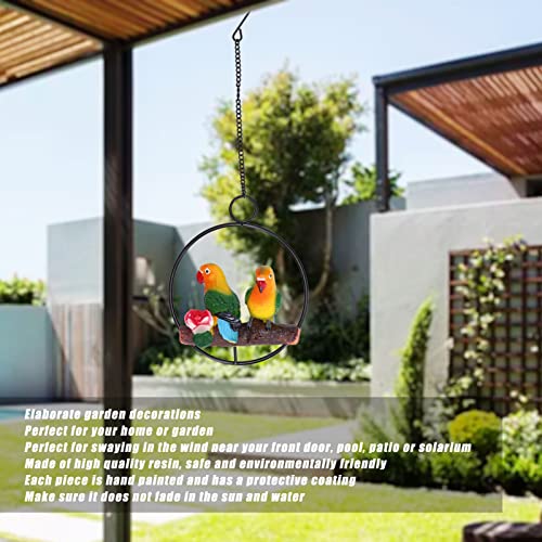Hangend Papegaaistandbeeld, Hangend Vogelringdecor Sculptuurbeeldje Op Metalen Ronde Ring Art Decor Prachtige Schommel Voor Terrasgazon Huis- En Tuindecoratie - Image 7