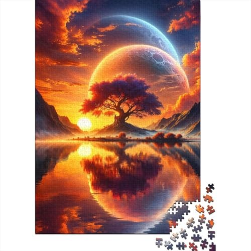 Image of Adult 1000-Piece Jigsaw Puzzle, Astral Sunset Dreamscape, 52x38cm/1000pcs, Low-dust White Cardboard Pieces; Shared Family Time Around The Table
