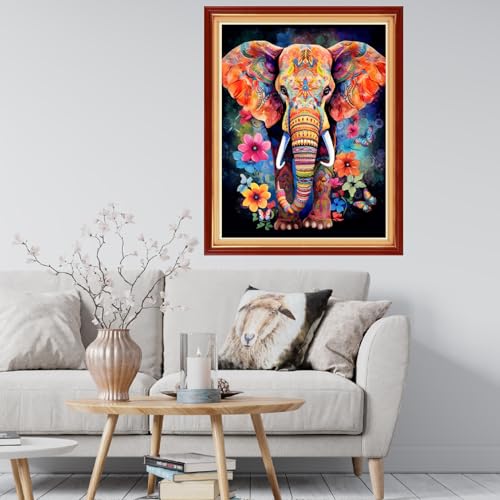 Image of Findvoor Stamped Cross Stitch Kits for Beginner Embroidery Kits for Beginners Adults DIY 11CT Cross Stitch Patterns Needlepoint Kits Crossstitching Kits-Colorful Elephant 16x20 inch