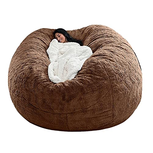 HUAOSCN Oversized Bean Bag Chair Cover,Living Room Furniture Soft Washable Micro-Fiber Adult Beanbag Chair Outside Cover, Lazy Sofa Bed Cover PV Velvet Bean Bag Cover (Cover only) (Brown,180x86cm)