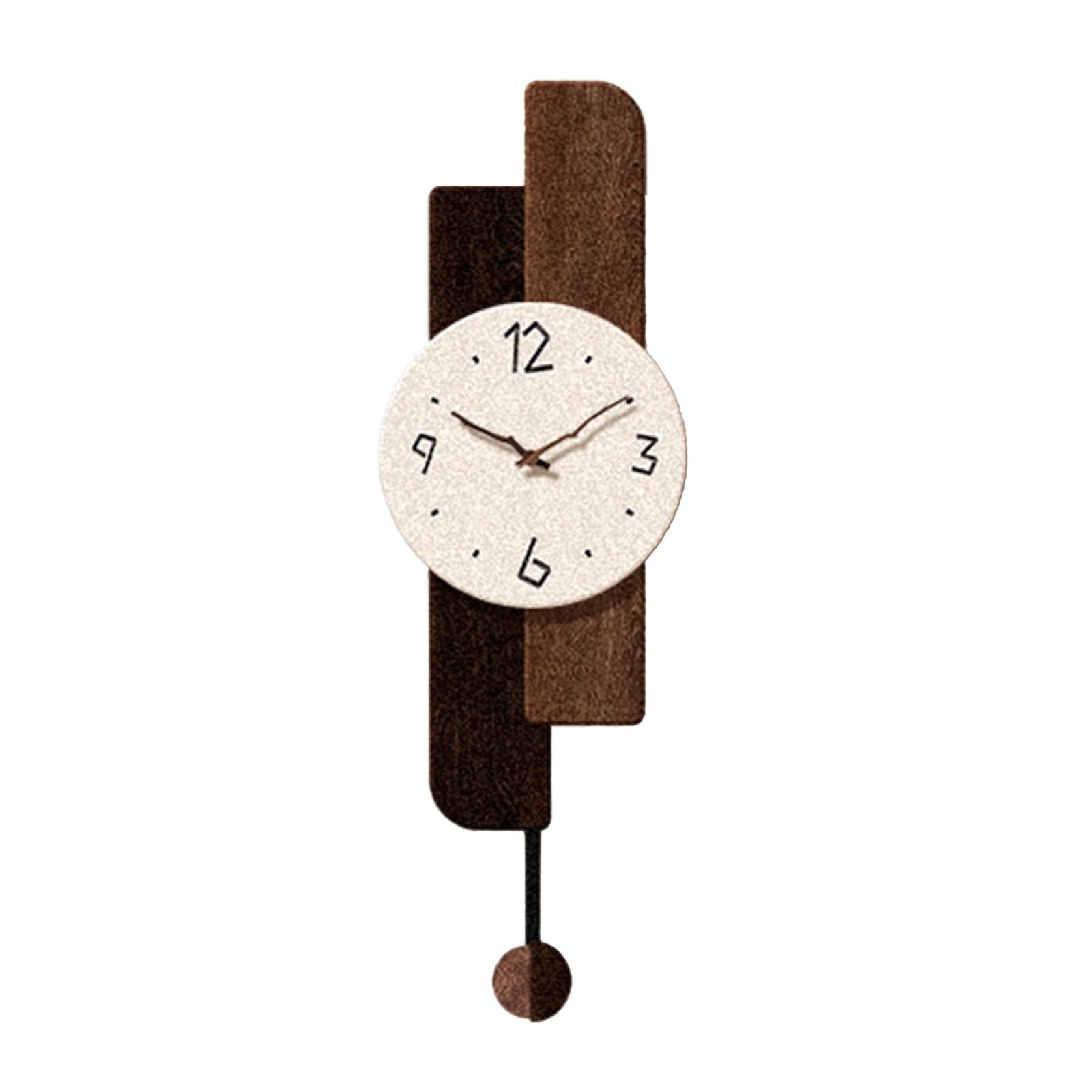 Reloj De Pared Diseño Minimalista Moderno Movimiento Cuarzo Silencioso Sin Tic-TAC, Estilo con Péndulo, Acabado En Arenisca Y Manecillas De Madera, para Hogar, Salón, Dormitorio Y Oficina